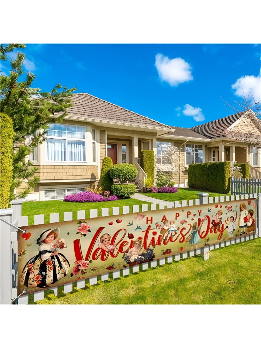 Large Happy Valentine's Day Banner Decorations Vintage Red Heart Valentine's Day